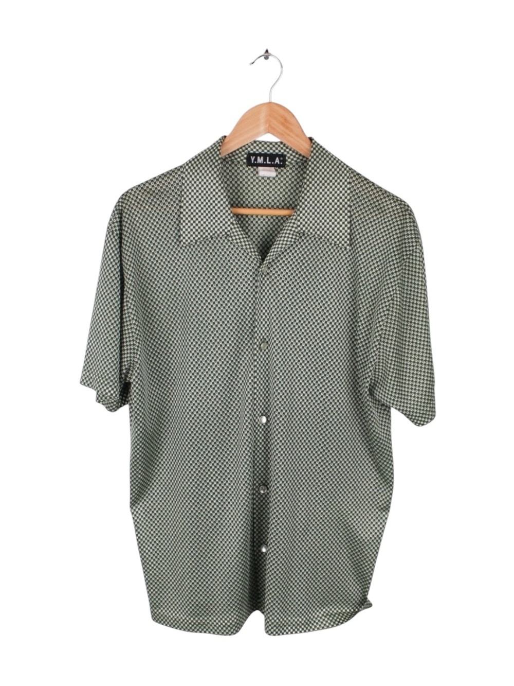 Vintage Y.M.L.A. Green Mesh Open Knit Button Up Shirt Men's Large Retro 90s